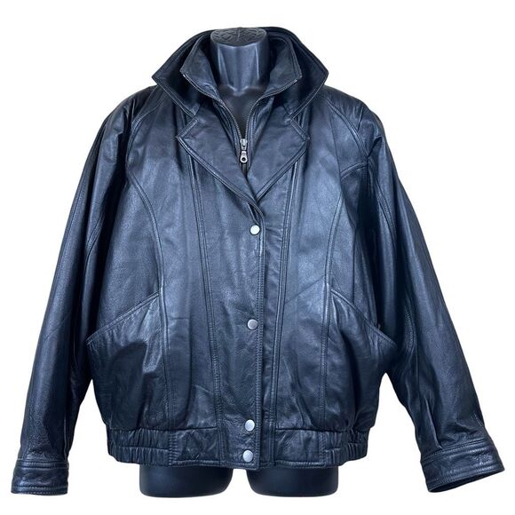 Vintage 80’s Wilson’s Black Leather Thinsulate Motorcycle Jacket Men’s Size L - Picture 1 of 7